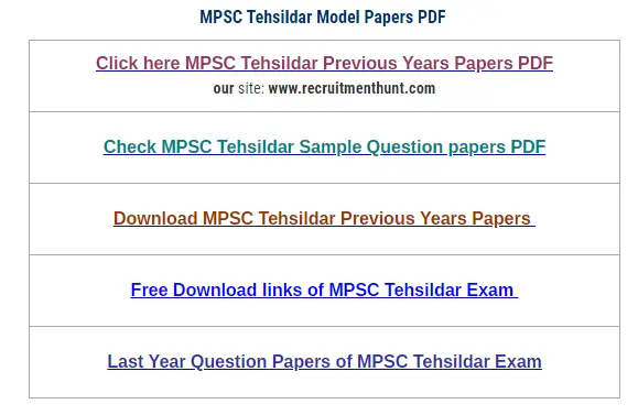 MPSC Tehsildar Previous Question Papers